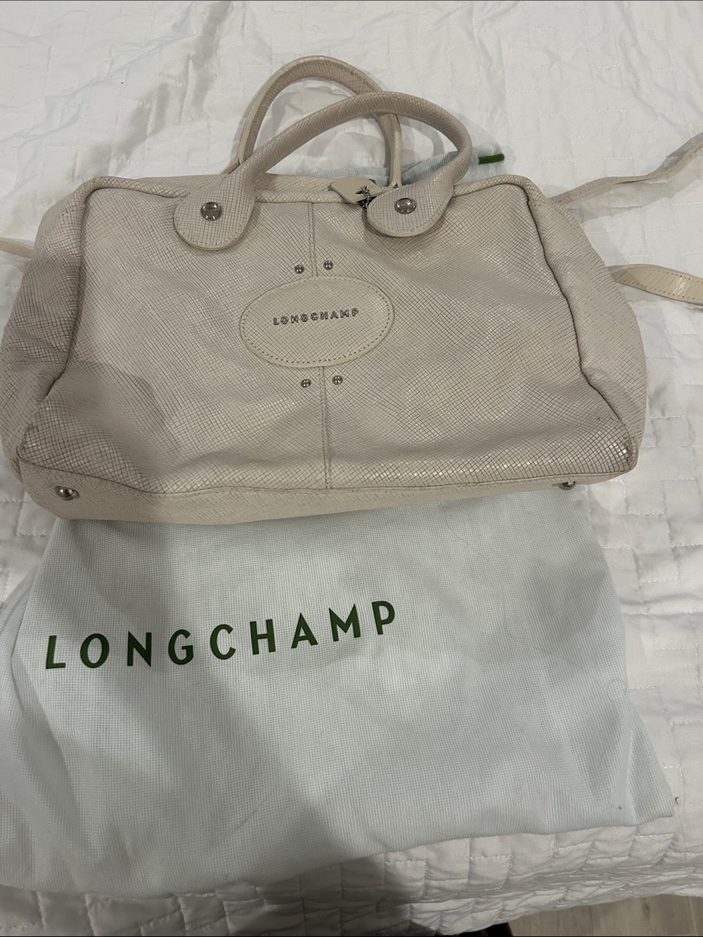 Longchamp Cream Leather Tote/crossbody with Top Handles with dust bag